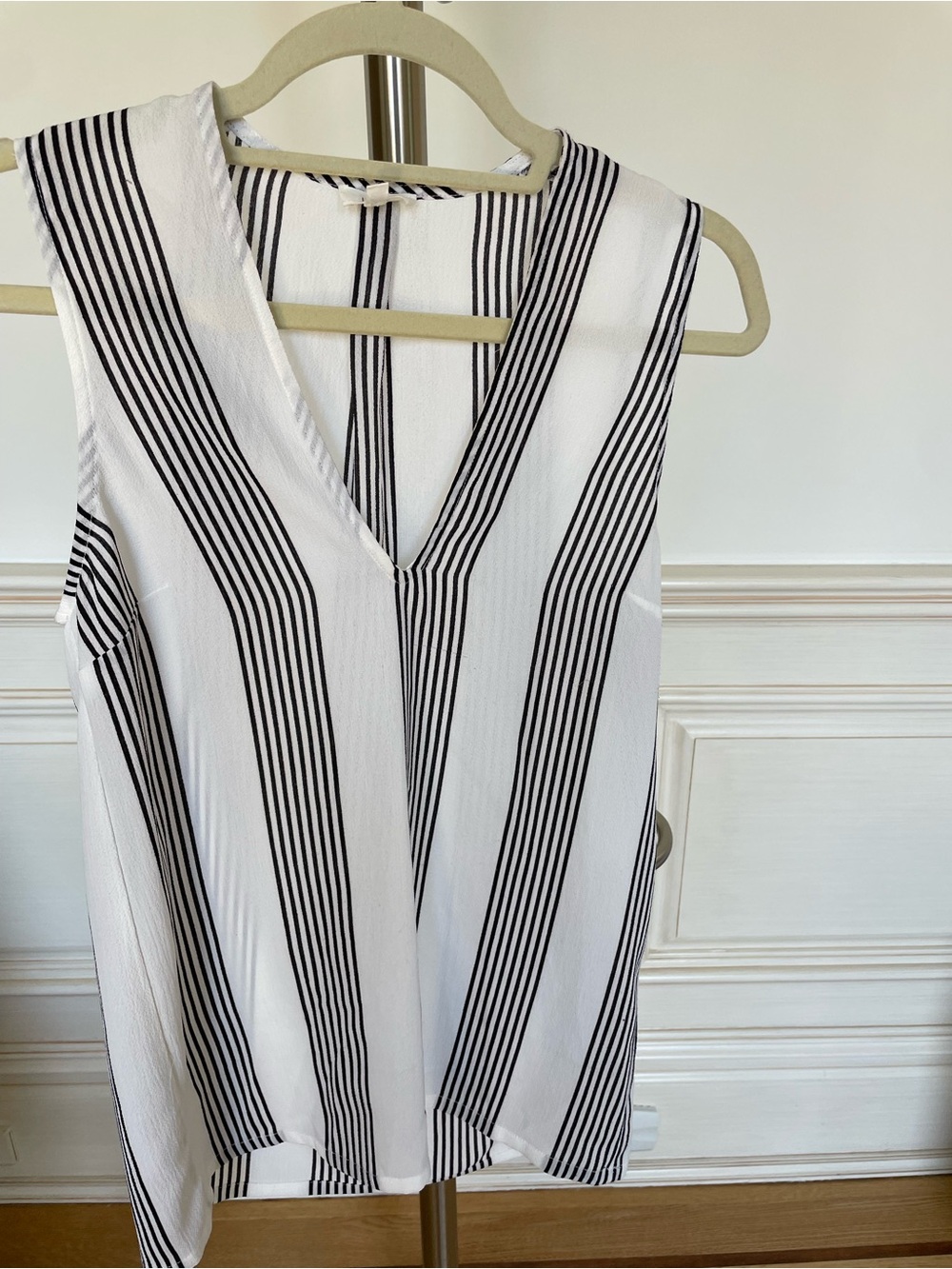 V-Neck Sleeveless White with Black Striped Women’s Top